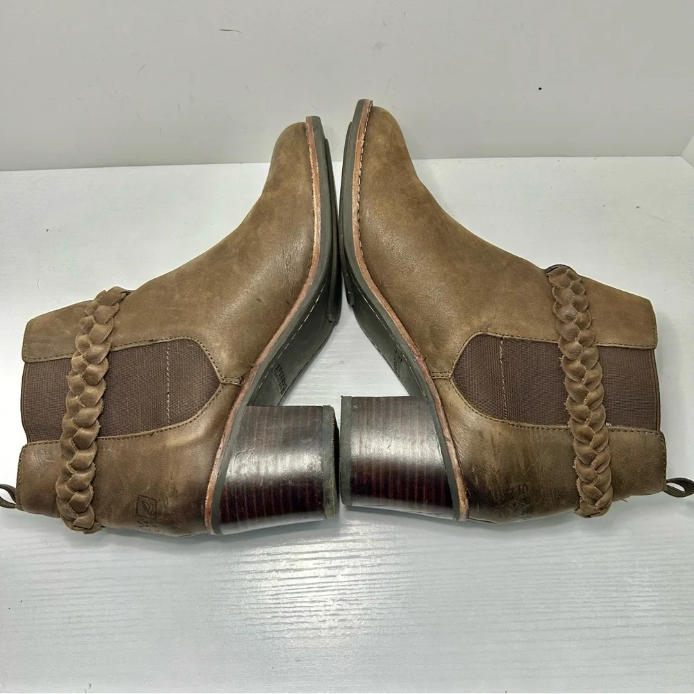 Sperry Top-Sider Liberty Brown Leather Ankle Boots Braided Buckle Detail Sz 7